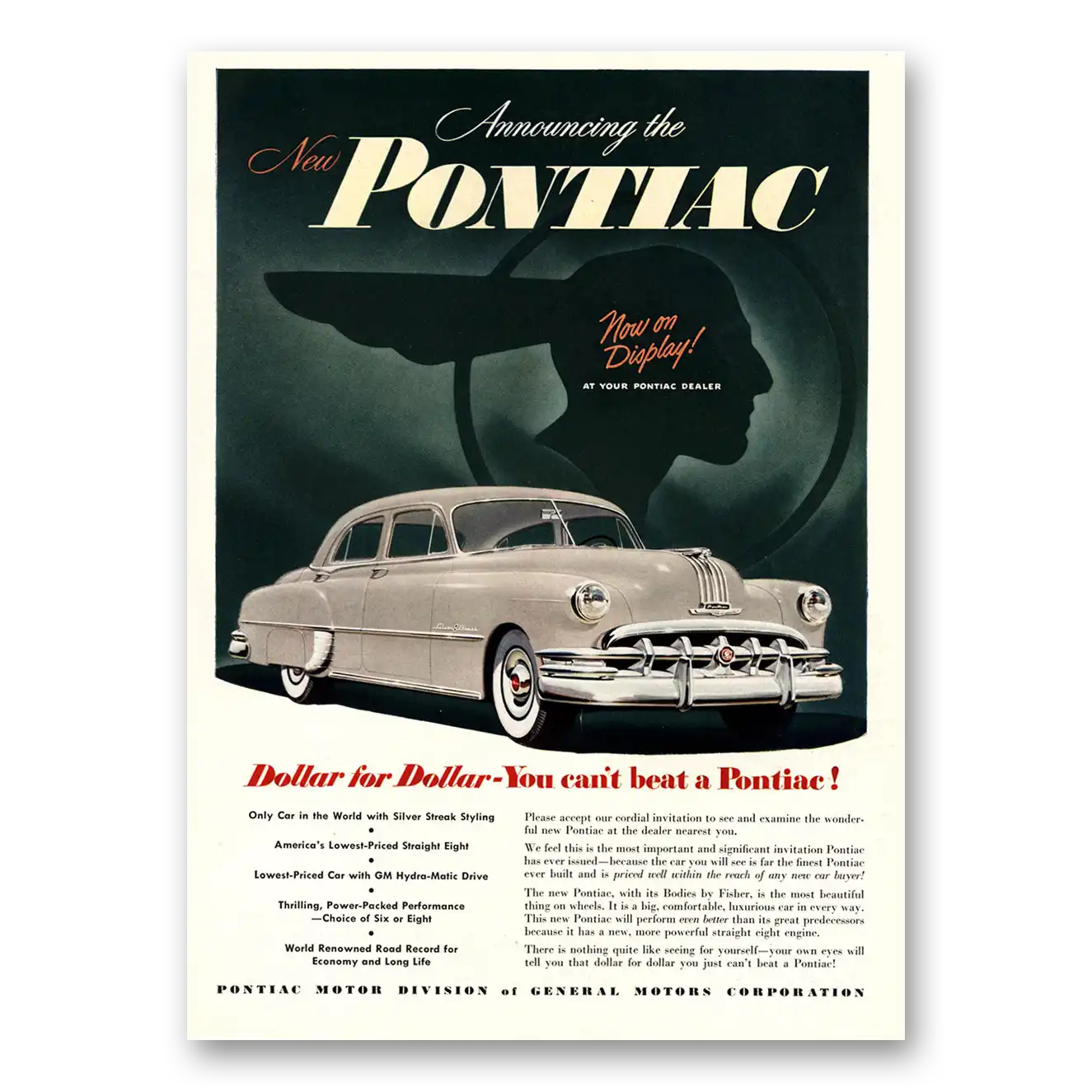 1949 Pontiac Silver Streak Print Ad | Dollar For Dollar