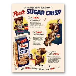 1950 Posts Sugar Crisp Cereal Print Ad | Dandy