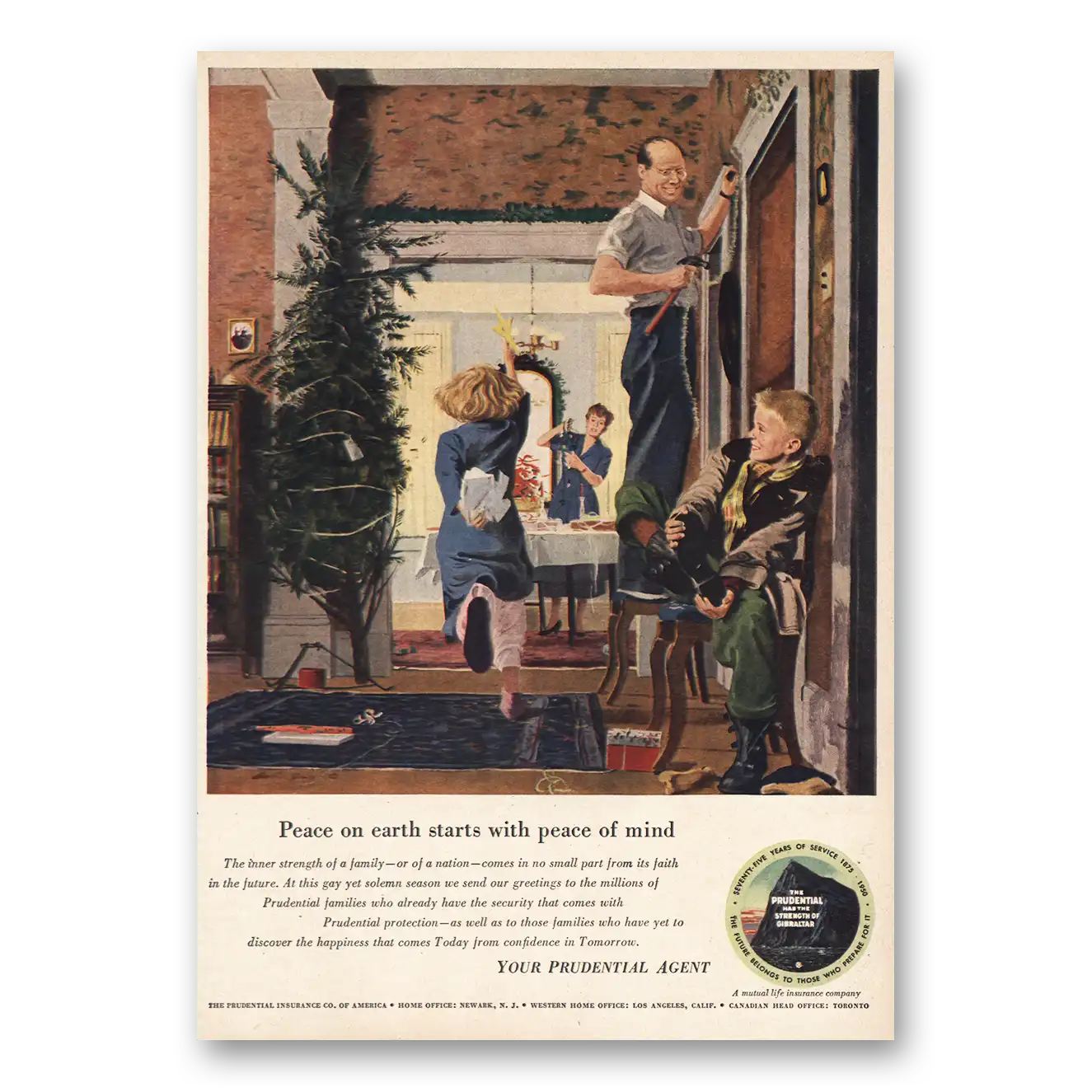 1950 Prudential Insurance Print Ad | Peace On Earth