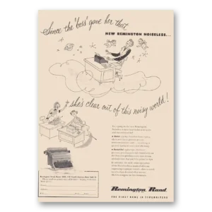 1950 Remington Typewriter Print Ad | Noiseless