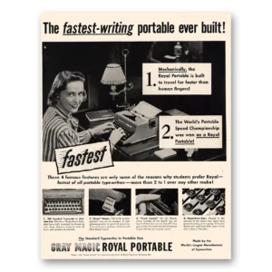 1950 Royal Typewriter Print Ad | Gray Magic