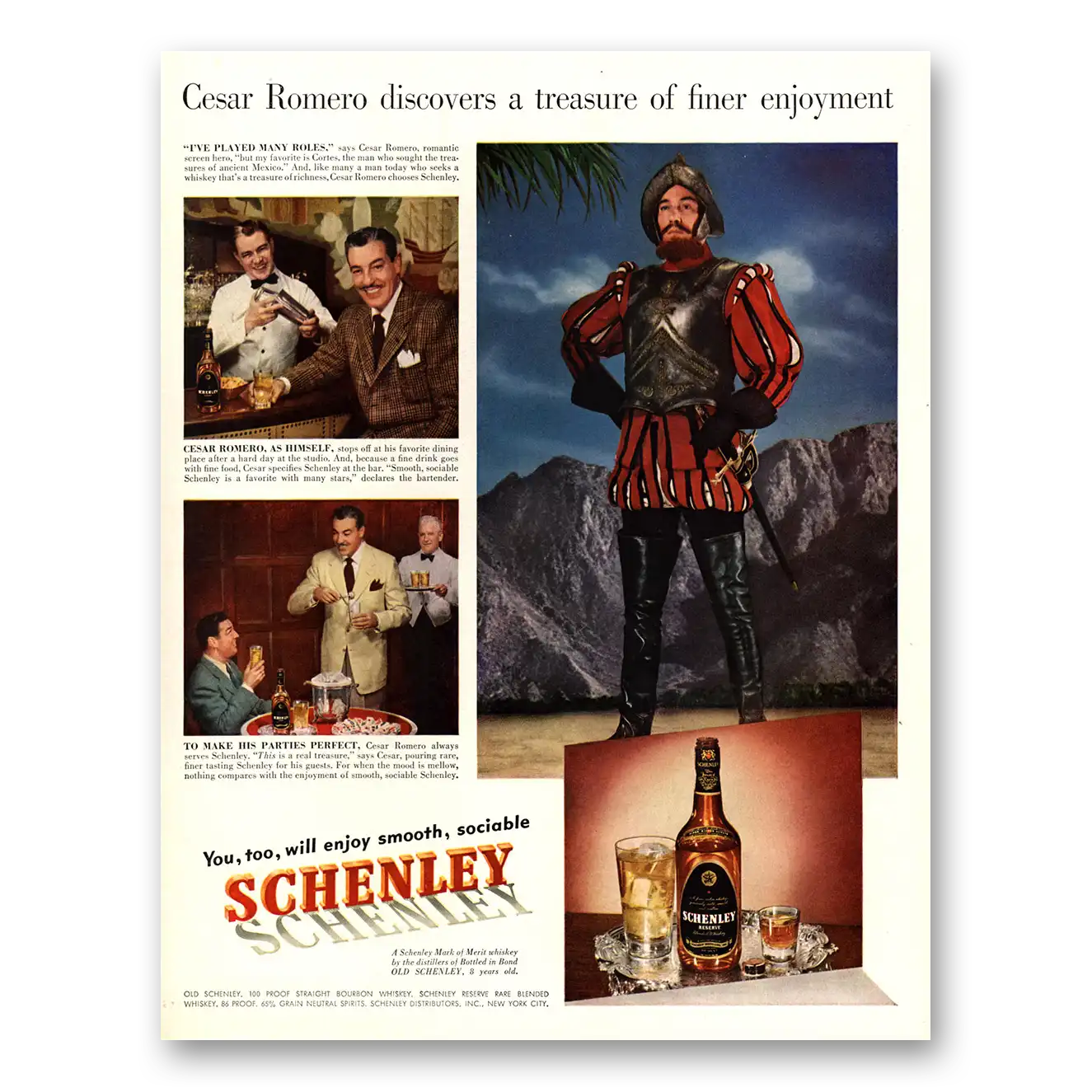 1950 Schenley Whiskey Print Ad | Cesar Romero