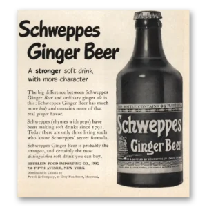 1950 Schweppes Ginger Beer Print Ad | Stronger Soft Drink