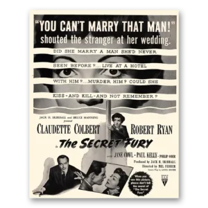 1950 The Secret Fury Movie Promo Print Ad | Claudette Colbert