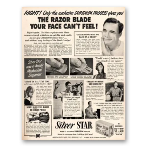 1950 Silver Star Razor Blade Print Ad | Face Feel