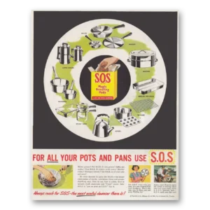 1950 SOS Scouring Pads Print Ad | Pots Pans