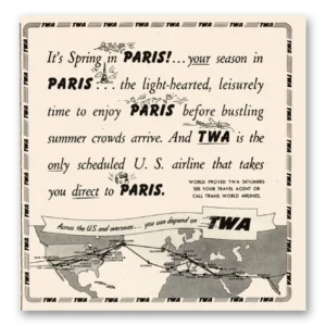 1950 TWA Airlines Print Ad | Spring In Paris