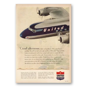 1950 United Airlines Print Ad | Good Afternoon Ladies Gentlemen