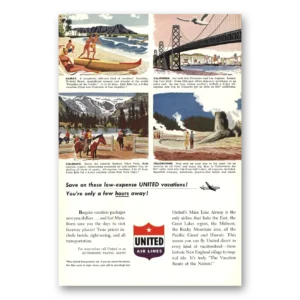 1950 United Airlines Print Ad | Hawaii California Colorado Yellowstone
