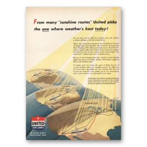 1950 United Airlines Print Ad | Sunshine Routes