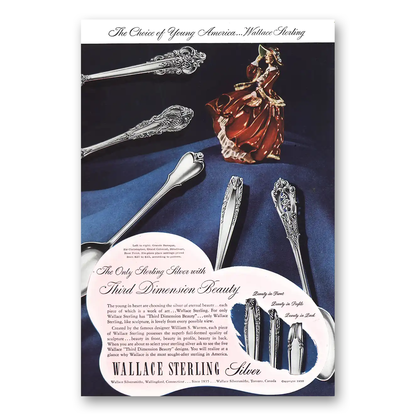 1950 Wallace Sterling Print Ad | Silver Choice Young America