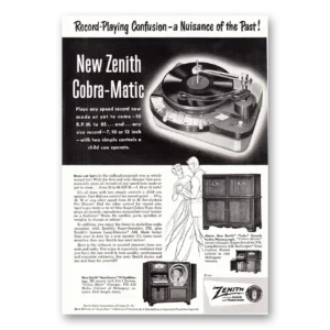 1950 Zenith Radio Print Ad | Cobra Matic