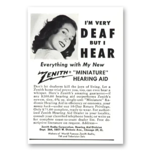 1950 Zenith Hearing Aid Print Ad | Miniature Hearing Aid