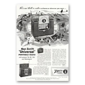 1950 Zenith Radio Print Ad | Universal Portable