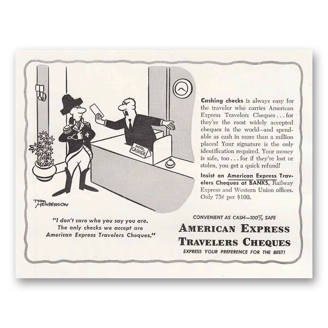 1951 American Express Travelers Cheques Print Ad | I Don't Care