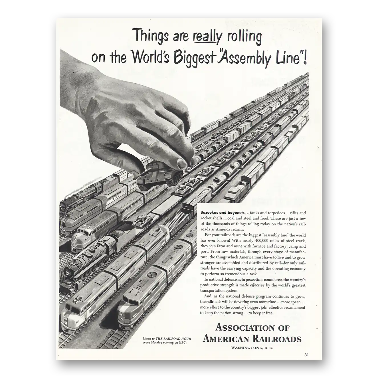 1951 Association of American Railroads Print Ad | Assembly Line