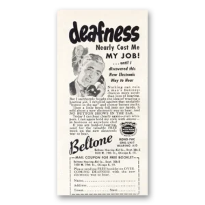 1951 Beltone Hearing Aid Print Ad | Deafness
