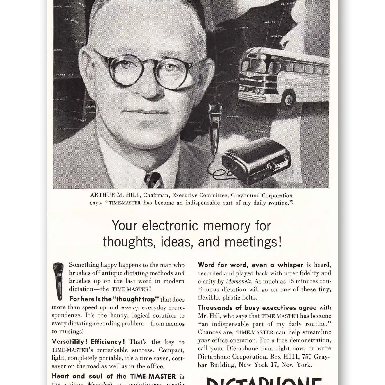 1951 Dictaphone Print Ad | Electronic Memory