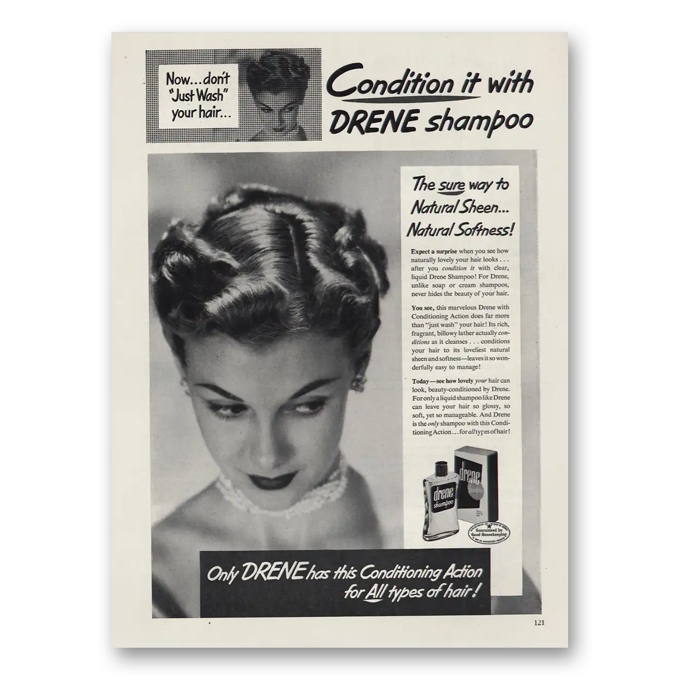 1951 Drene Shampoo Print Ad | Condition It With Drene