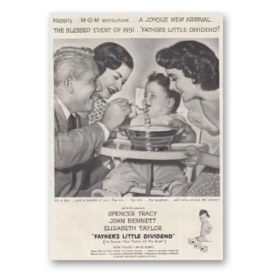 1951 Fathers Little Dividend Movie Promo Print Ad | Spencer Tracy