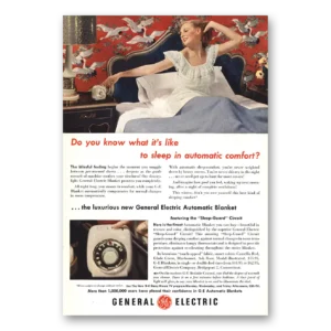 1951 General Electric Blanket Print Ad | Sleep Automatic Comfort