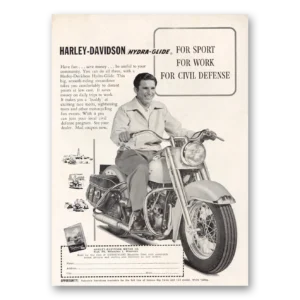 1951 Harley Davidson Hydra Glide Print Ad | Civil Defense