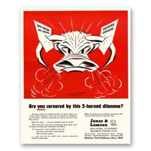 1951 Jones & Lamson Machine Print Ad | 2 Horned Dilemma