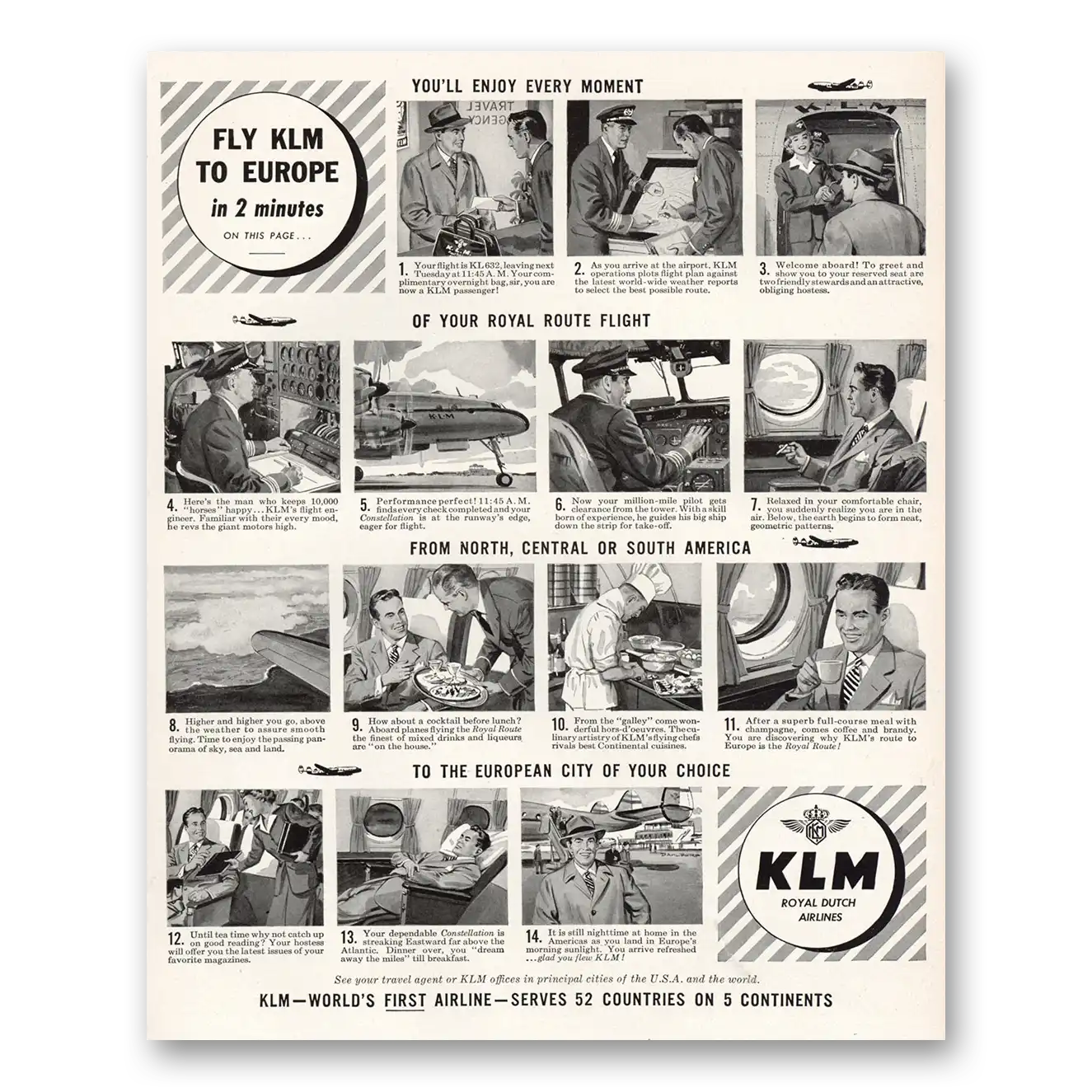 1951 KLM Royal Dutch Airlines Print Ad | Europe