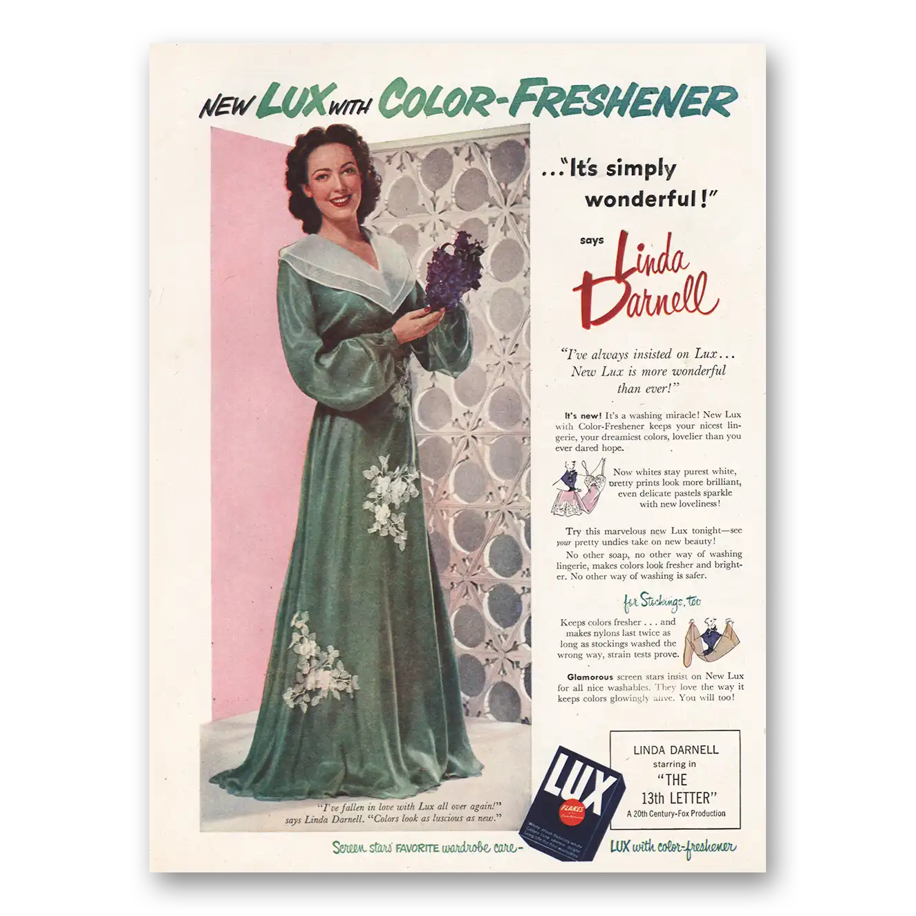 1951 Lux Soap Print Ad | Linda Darnell
