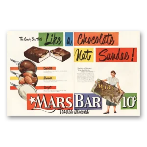 1951 Mars Bar Print Ad | Chocolate Nut Sundae