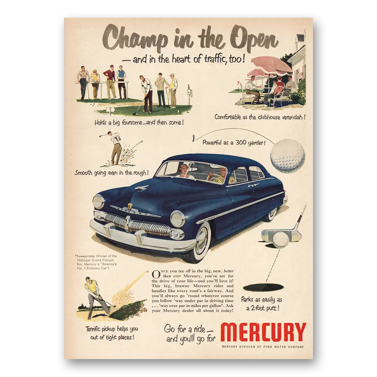 1951 Mercury Print Ad | Champ In The Open