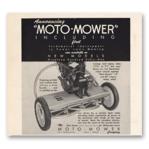 1951 Moto Mower Print Ad | Lawn Mowing