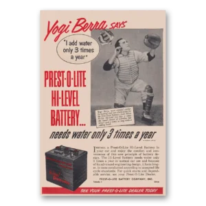 1951 Prest O Lite Car Battery Print Ad | Yogi Berra