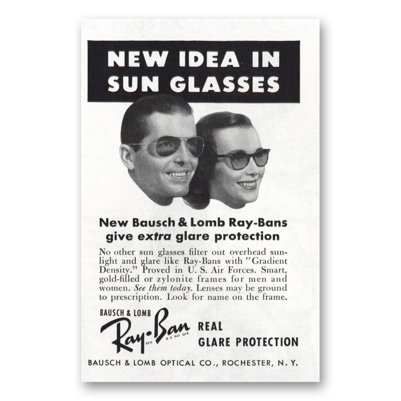 1951 Ray Ban Sun Glasses Print Ad | New Idea In Sun Glasses