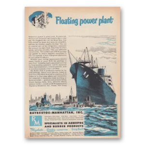 1951 Raybestos Manhattan Print Ad | Floating Power Plant