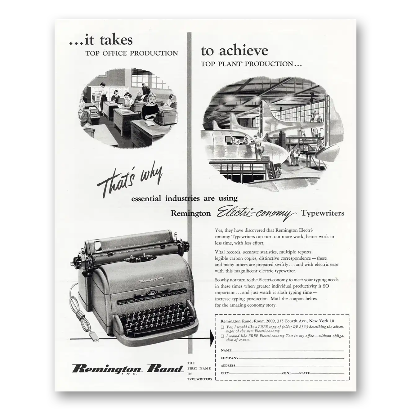 1951 Remington Typewriter Print Ad | Achieve