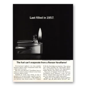1961 Ronson Varaflame Lighters Print Ad | Last Filled In