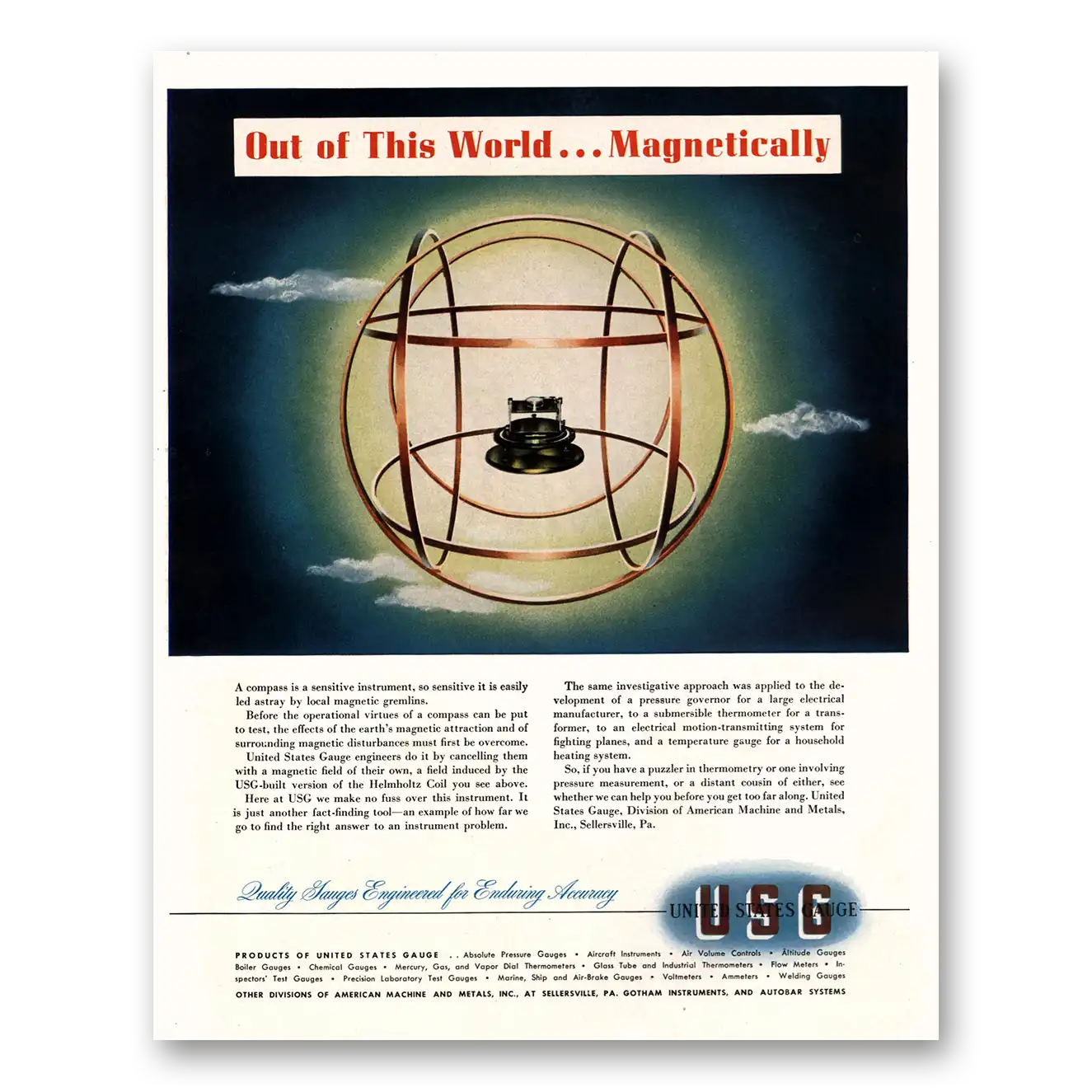 1951 United States Gauge Print Ad | World Magnetically