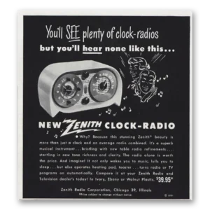 1951 Zenith Radio Print Ad | Clock Radio