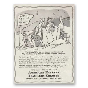 1952 American Express Travelers Cheques Print Ad | 98 Miles