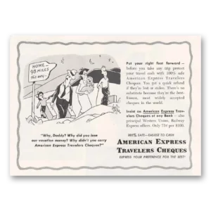 1952 American Express Travelers Cheques Print Ad | Welcome Home