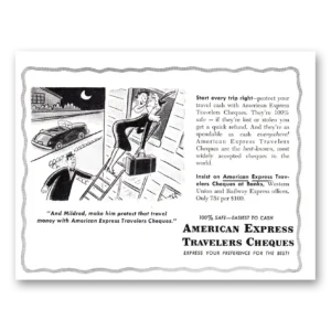 1952 American Express Travelers Cheques Print Ad | And Mildred