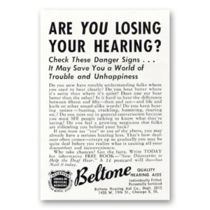 1952 Beltone Hearing Aid Print Ad | Losing Hearing