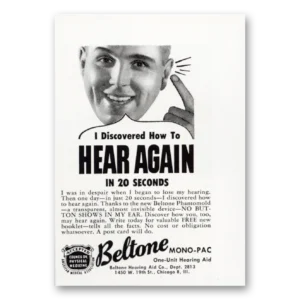 1952 Beltone Hearing Aid Print Ad | Hear Again