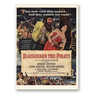 1952 Blackbeard the Pirate Movie Promo Print Ad | Robert Newton Linda Darnell