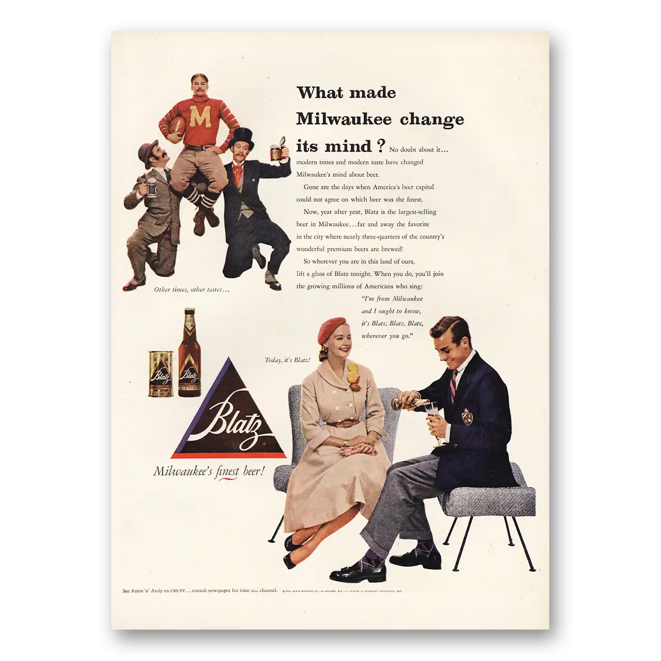 1952 Blatz Beer Print Ad | Made Milwaukee Change Its Mind