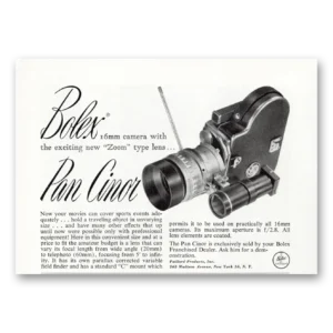 1952 Bolex Movie Camera Print Ad | Pan Cinor Zoom