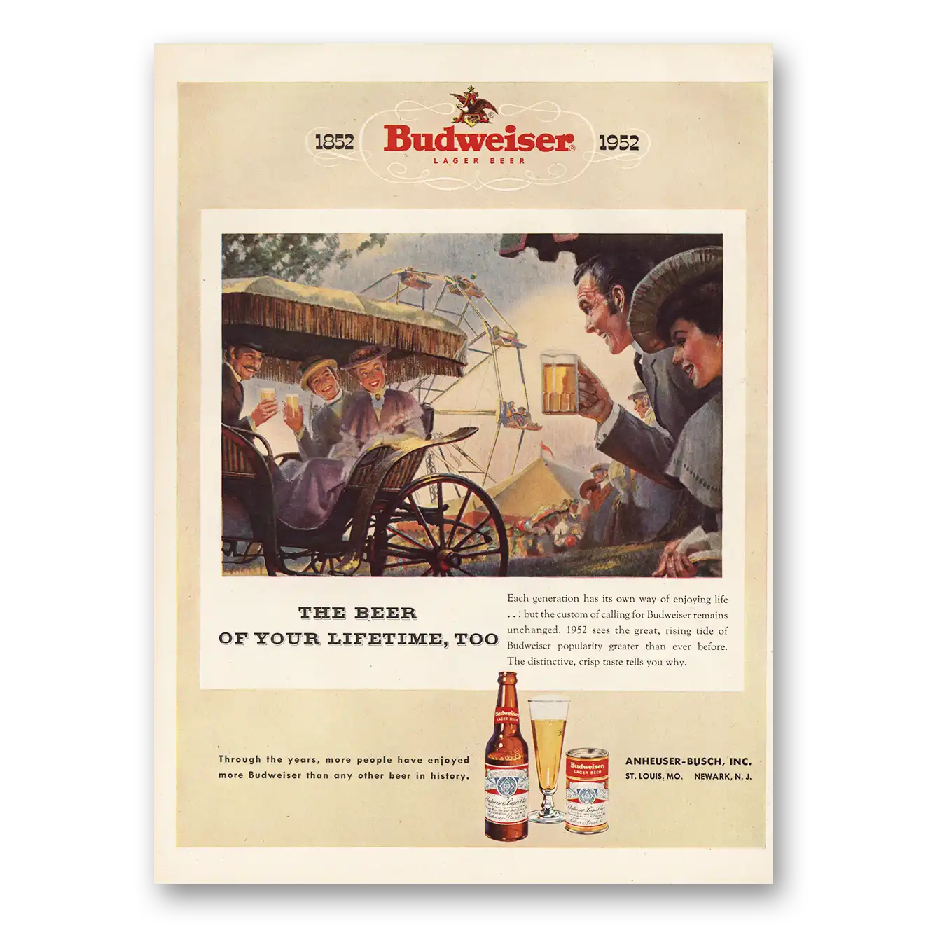 1952 Budweiser Beer Print Ad | The Beer Of Your Lifetime