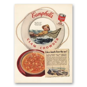 1952 Campbells Clam Chowder Soup Print Ad | Breath From The Sea
