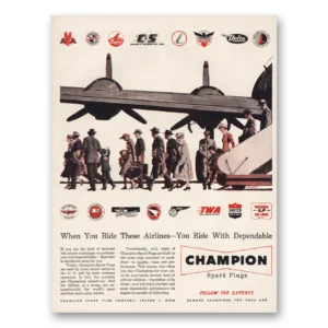 1952 Champion Spark Plugs Print Ad | Ride These Airlines